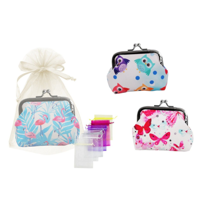 Monedero de piel click animales (9,5x8 cm.)+ bolsa de tul (8943)*