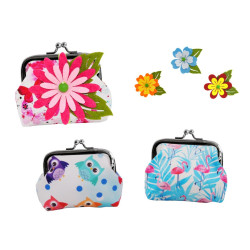 Monedero de piel click animales (9,5x8 cm.) + flor de fieltro (8500)*
