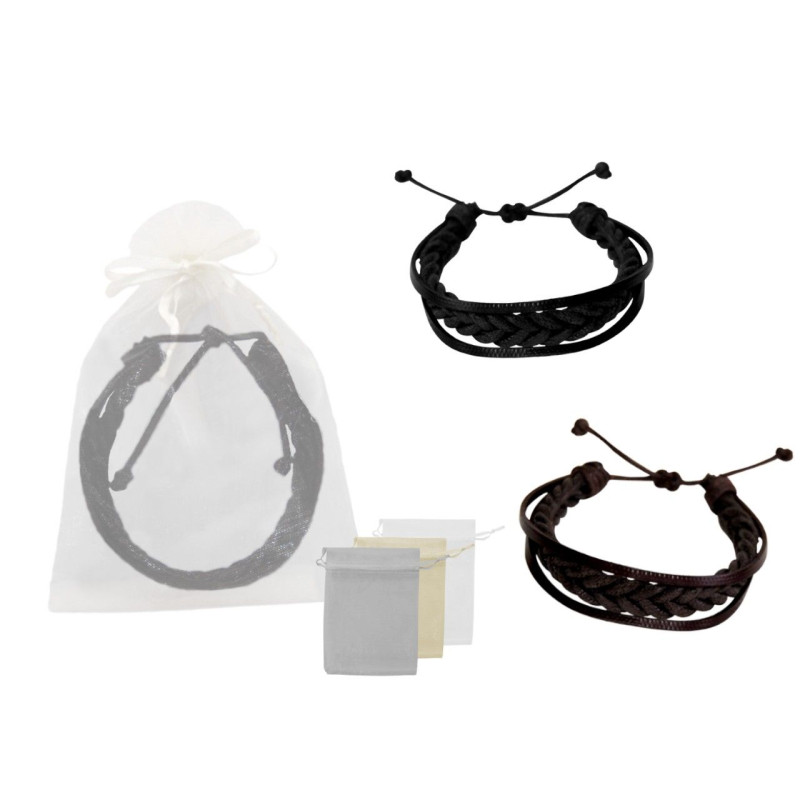 Pulsera de piel entrelazada lisa + bolsa de tul (8942)*