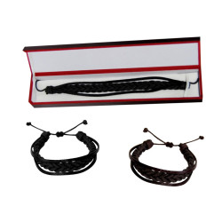 Pulsera de piel entrelazada lisa + caja de madera (8524)*