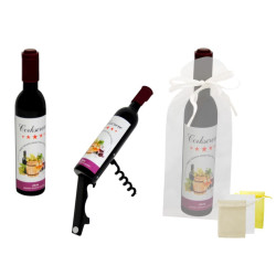 Destapador abrebotellas botella de vino (11,5 cm.) + bolsa de tul