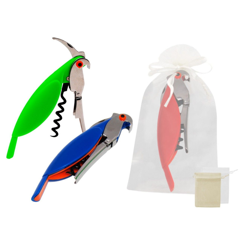 Destapador abrebotellas loro (13,5 cm.) + bolsa de tul (8943)*