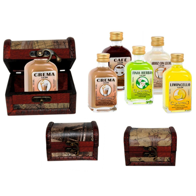 Licor frasca (5 cl.) + baúl de madera mapas (8087)*