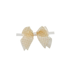 Lazo con lunares de tul y raso beige (8x6 cm.)