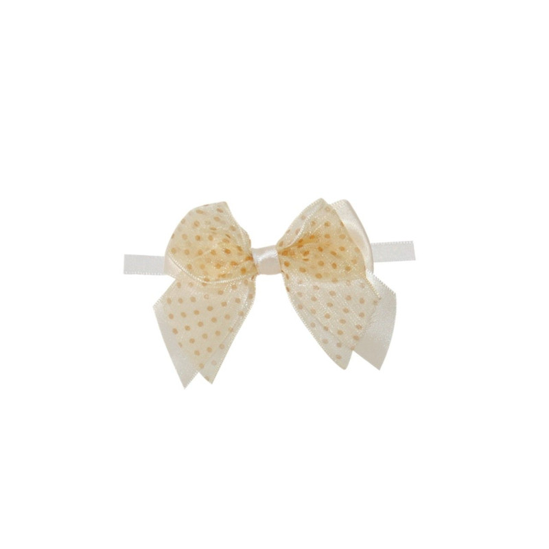 Lazo con lunares de tul y raso beige (8x6 cm.)