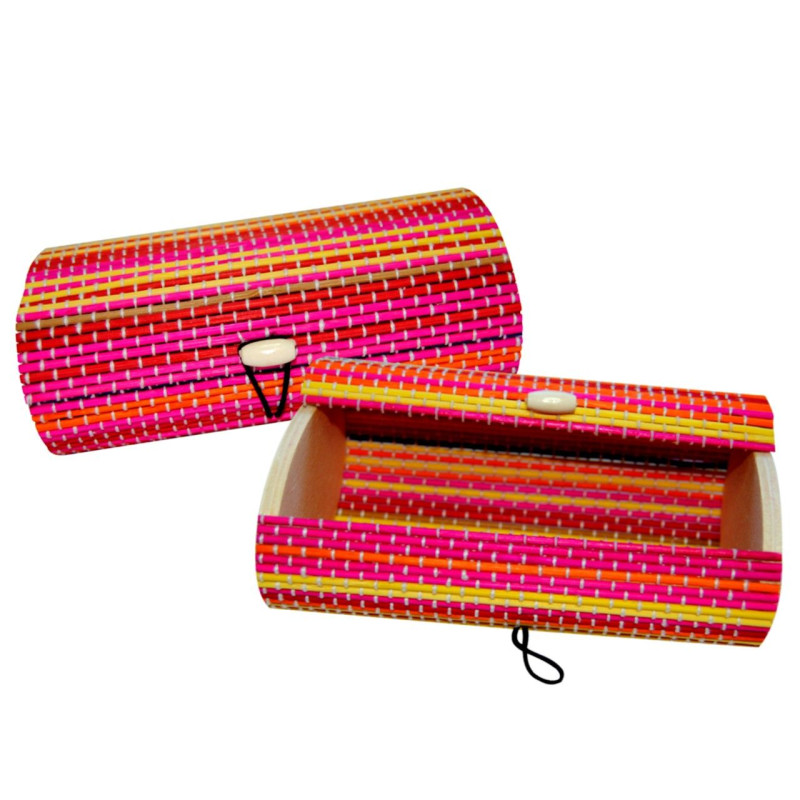 Caja de madera mimbre ovalada colorines (14,5x9,5x6,5 cm.)