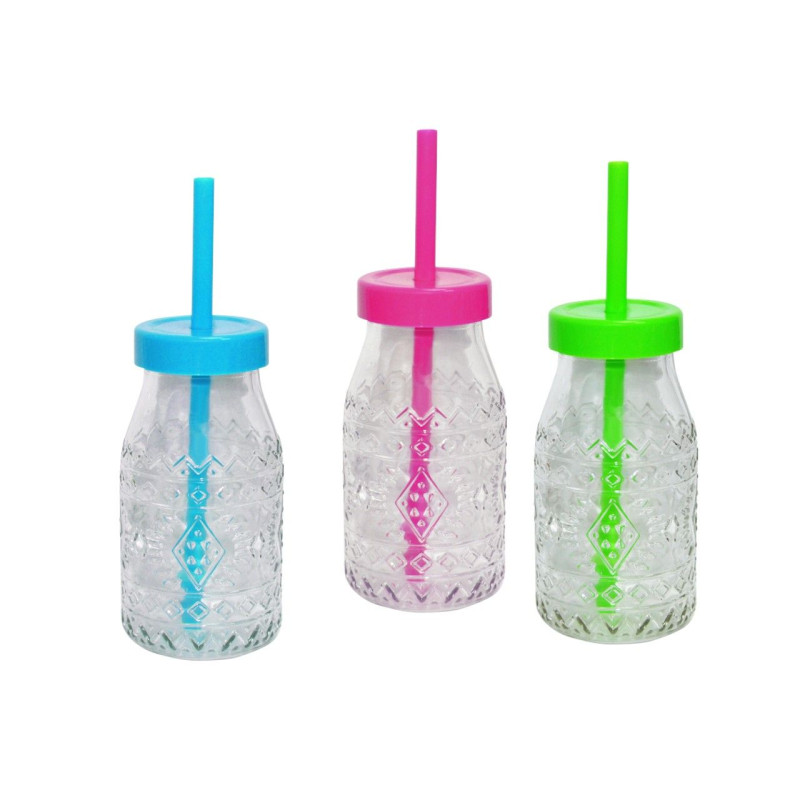 Botella yani de cristal con pajita 200 ml. (12 cm.)