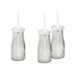 Botella matt de cristal con pajita 220 ml. (13,5 cm.)