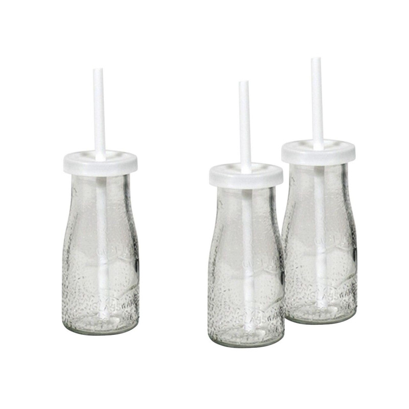 Botella matt de cristal con pajita 220 ml. (13,5 cm.)