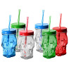 Botella calavera de cristal con pajita 430 ml. (13 cm.)