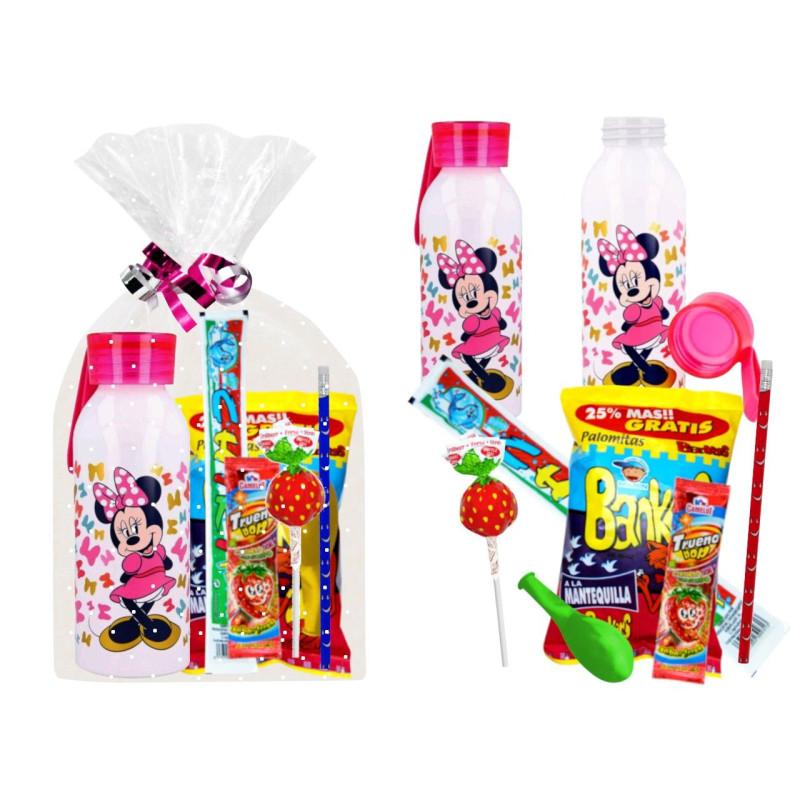 Botella aluminio Minnie con golosinas
