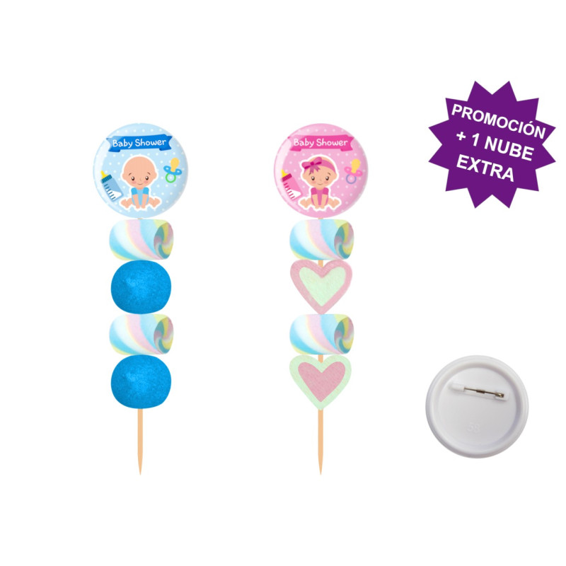 Brocheta de golosinas con chapa alfiler Baby Shower 58MM