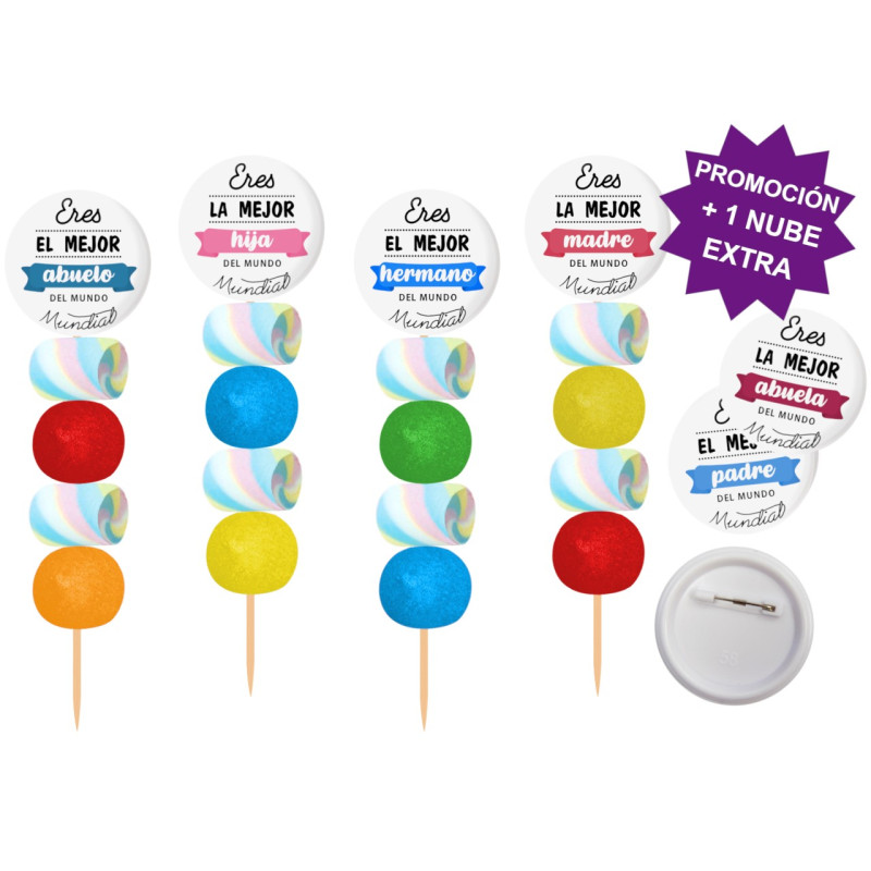 Brocheta de golosinas con chapa alfiler Familia (Blanco) 58MM