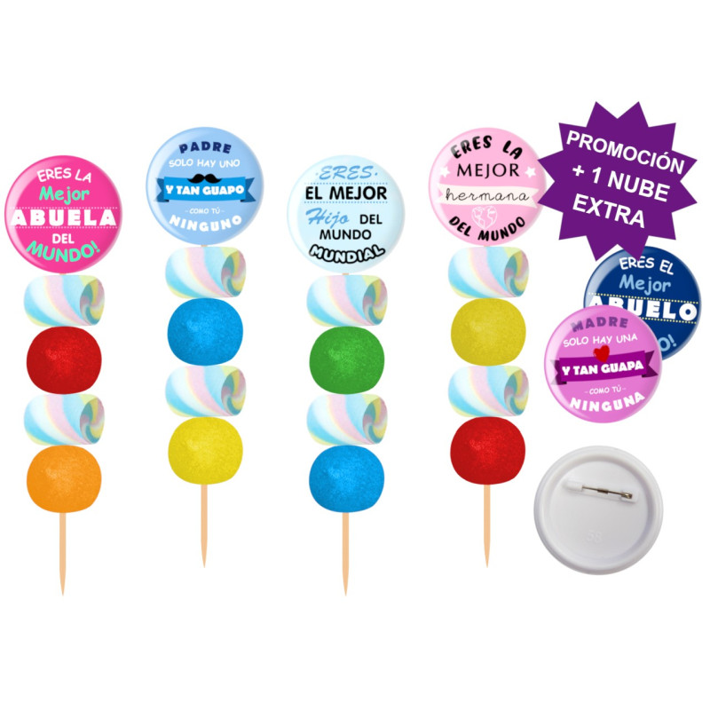 Brocheta de golosinas con chapa alfiler Familia (Colores) 58MM