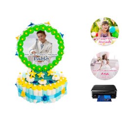 Tarta de golosinas oblea Personalizada 3 bases (Aprox. 1100 g)