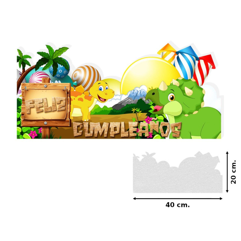 Rótulo sticker Dinosaurios "Feliz Cumpleaños" (40 x 20 cm.)
