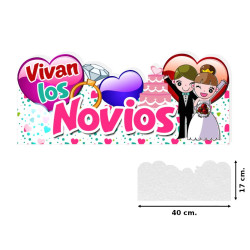 Rótulo sticker Boda "Vivan los Novios" (40 x 17 cm.)