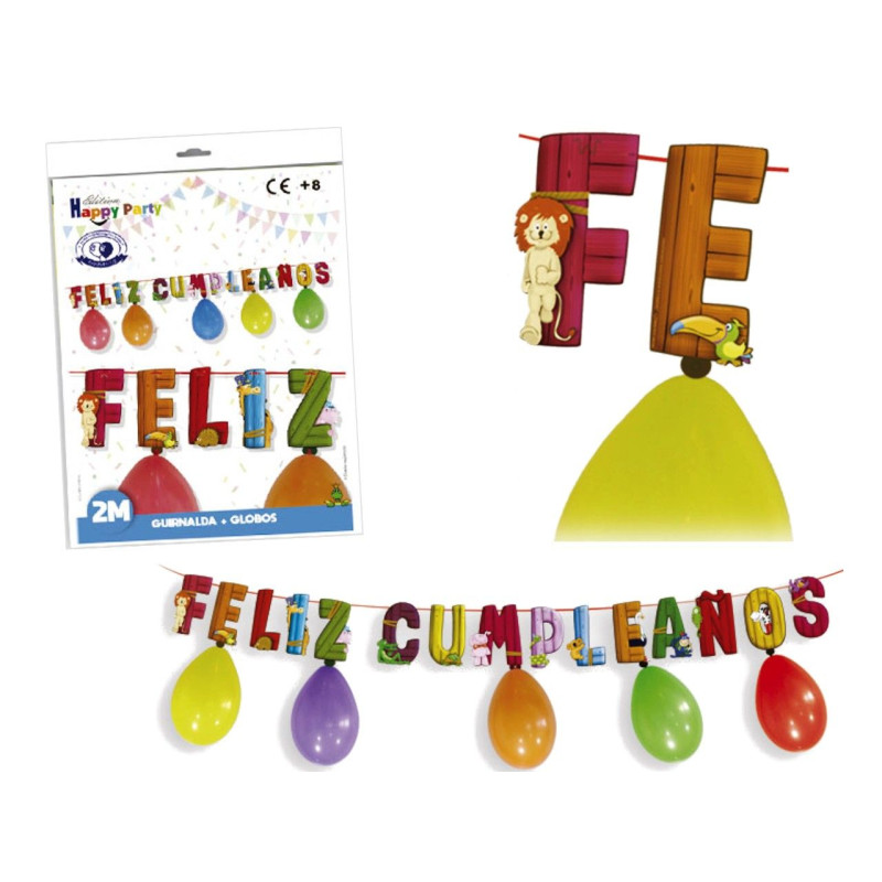 Guirnalda globos feliz cumpleaños animal party (2 mts.)