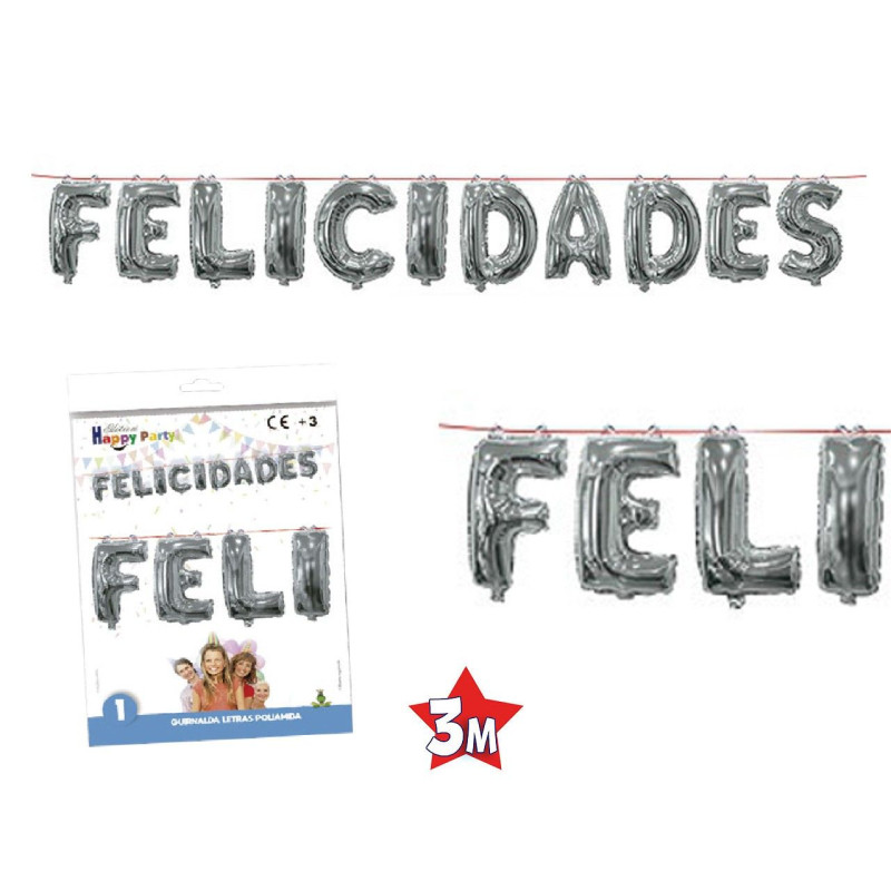 Guirnalda globos poliamida felicidades (3 mts.)