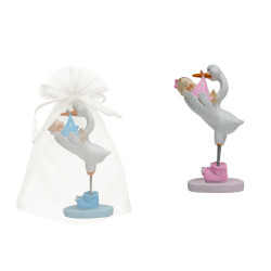 Figura cigüeña con bebé + bolsa de tul (8943)*