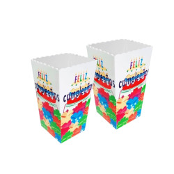 Cubo palomitero feliz cumpleaños 7 x 11,5 cm. (6 uds.)