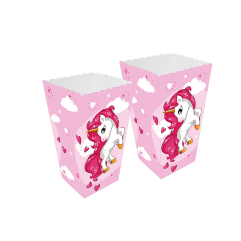 Cubo palomitero unicornio 7 x 11,5 cm. (6 uds.)