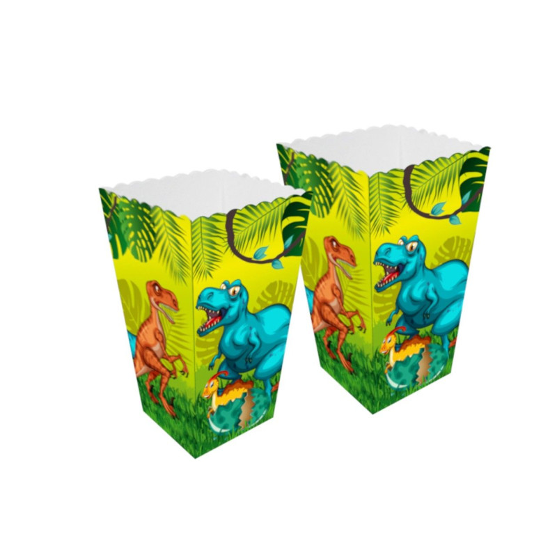 Cubo palomitero dinosaurios 7 x 11,5 cm. (6 uds.)