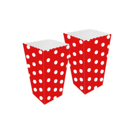 Cubo palomitero rojo con lunares 7 x 11,5 cm. (6 uds.)