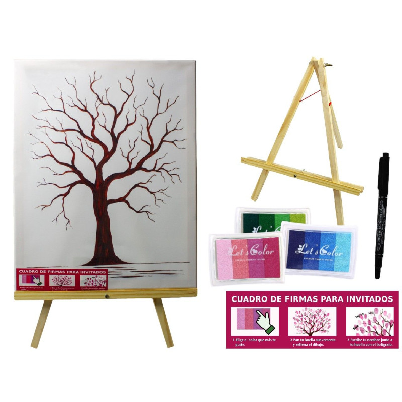 Lienzo árbol de las huellas con caballete para firmas